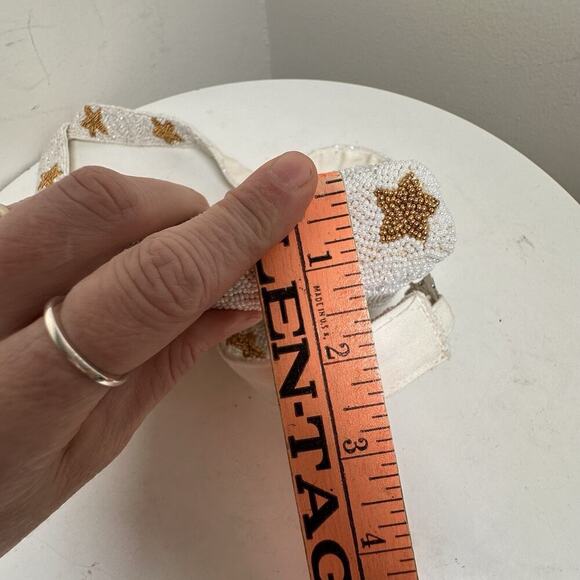 Beaded White Gold Star Crossbody Handbag Purse Rockstar Removeable Strap Bridal - Picture 16 of 16